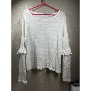 Lucky Brand‎ White Long Bell Ruffle Sleeve Blouse Shirt Women Size Medium